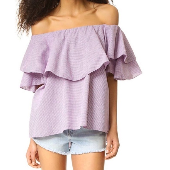 MLM LABEL BERRY GINGHAM OFF SHOULDER BOHO BLOUSE LARGE - Picture 1 of 8
